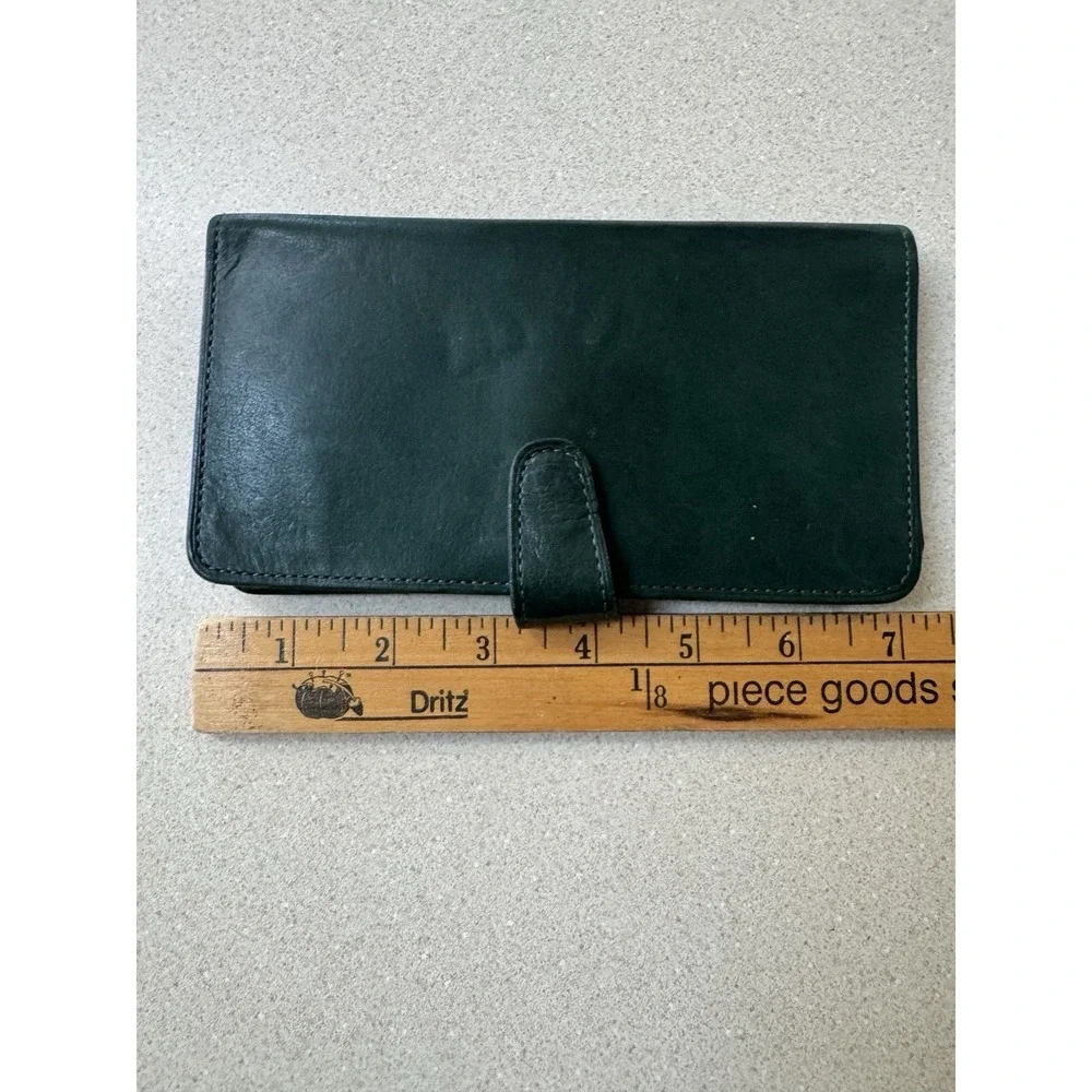 Vintage Coach Green Bifold checkbook Wallet Solid Logo with ID Window slots